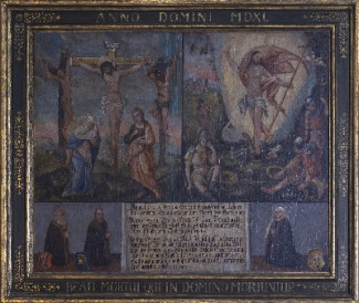 Kreuzigung und Auferstehung Christi dargestellt auf dem Geigerschen Epitaph in St. Egidien, 1590