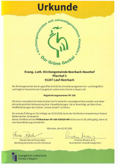 Zertifizierungsurkunde des Grünen Gockels