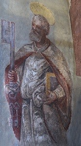 Wandgemälde des Apostels Petrus  an der Südwand des Kirchenschiffes