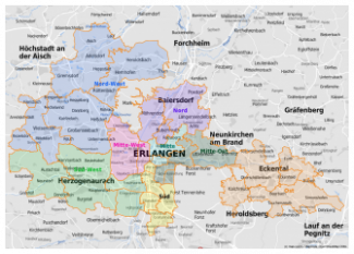 Gebietskarte des Dekanats Erlangen