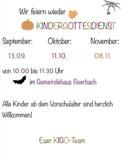 Termine für den Kindergottesdienst im Oktober uns November