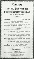 Erste Seite der Vesperordnung 1920